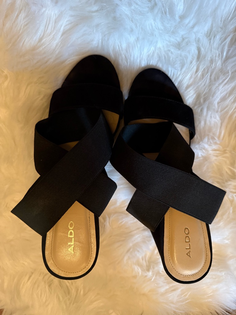 Aldo Black Crisscross Elastic Slide Sandals